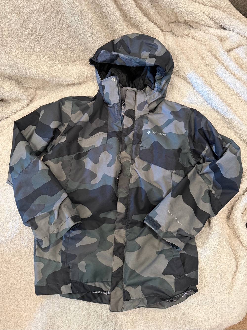 Columbia Kids' Camo Hooded Winter Jacket - Gray/Black